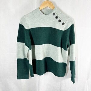 Whistles Stripe Button Neck Jumper Wool Blend Sweater Size Small Green Multi